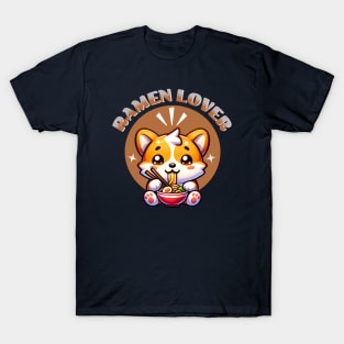 Kawaii Corgi Eating Ramen T-Shirt